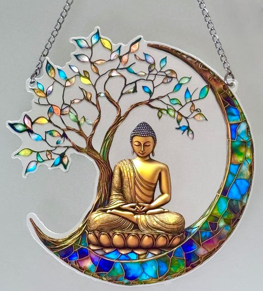 Spiritual Buddha in Crescent Moon Sun Catcher