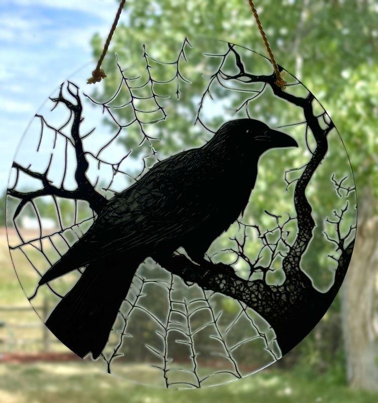 Eerie Black Crow in Tree Sun Catcher