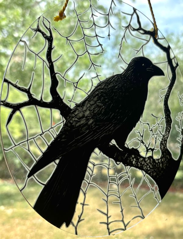 Eerie Black Crow in Tree Sun Catcher