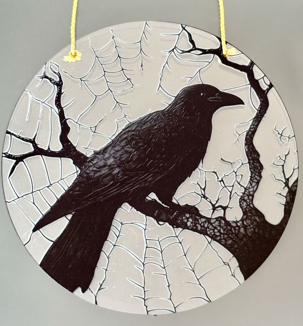 Eerie Black Crow in Tree Sun Catcher