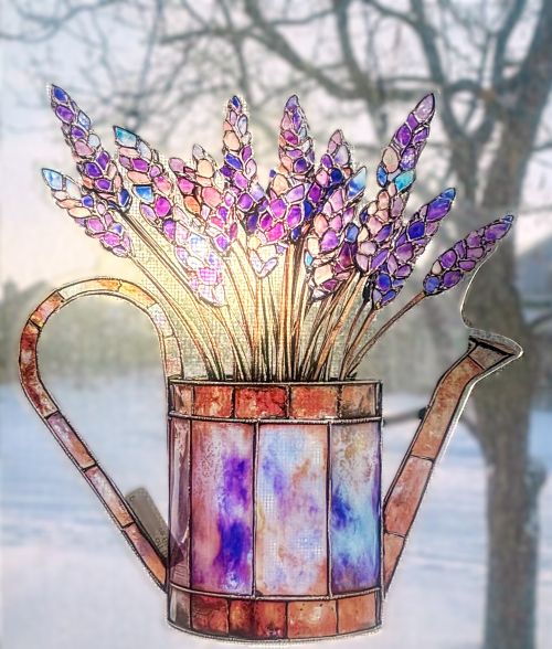 Lavender in Watering Can Sun Hanging