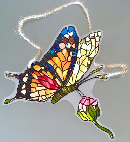 Monarch on Rose Bud Window Hanging