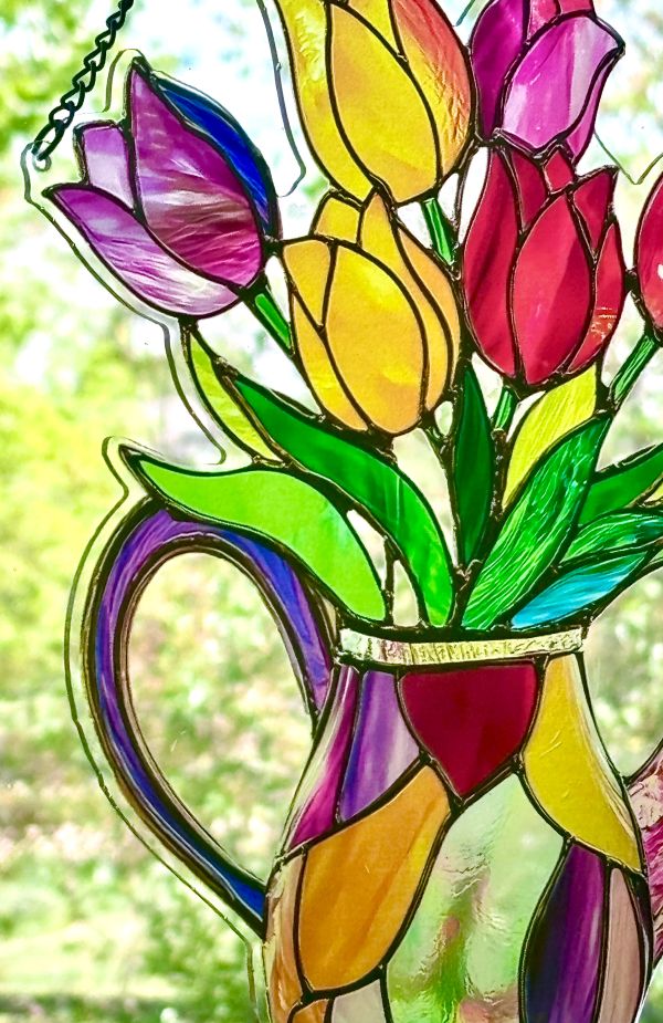 Tulips in Watering Can Sun Hanging