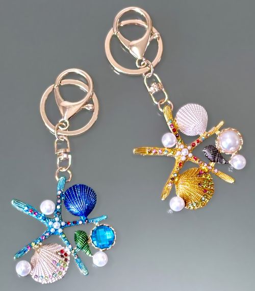Starfish & Shells Rhinestone Bag Charm/Keychain