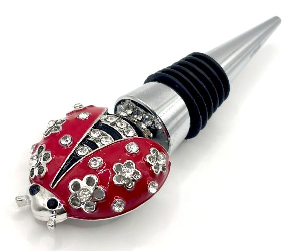 Rhinestone Ladybug Bottle Stopper