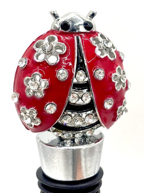 Rhinestone Ladybug Bottle Stopper