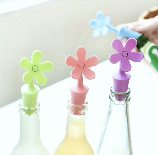 Set/5 Whimsical Flower Silicone Bottle Stoppers
