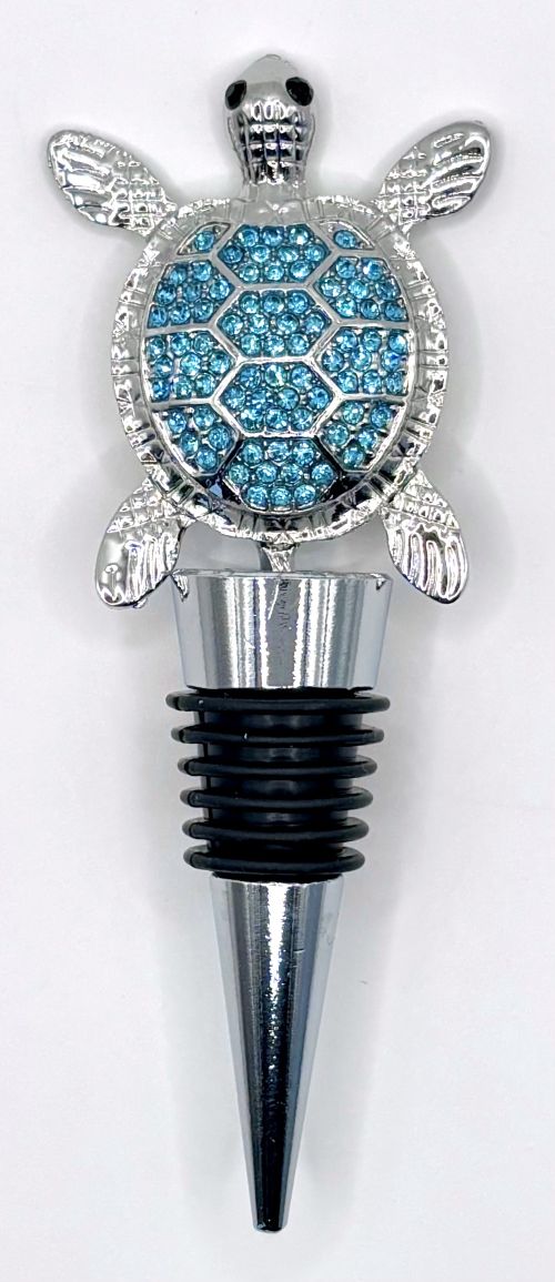 Blue Rhinestone Sea Turtle Bottle Stopper