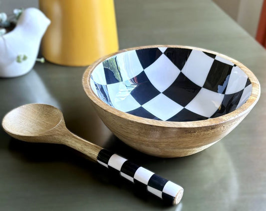 Artisanal Serving Bowl Set - Black and White Checkers