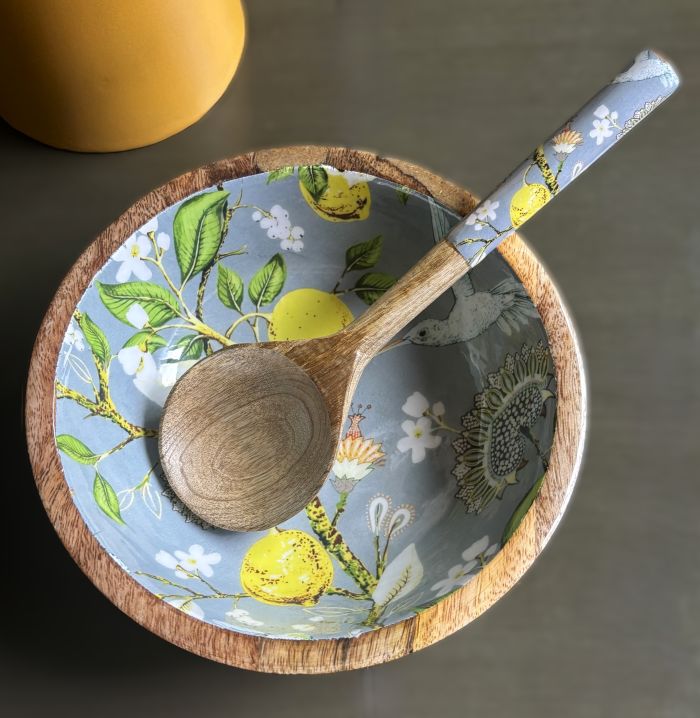 Artisanal Serving Bowl Set - Vintage-style Botanical Lemons