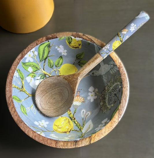 Artisanal Serving Bowl Set - Vintage-style Botanical Lemons