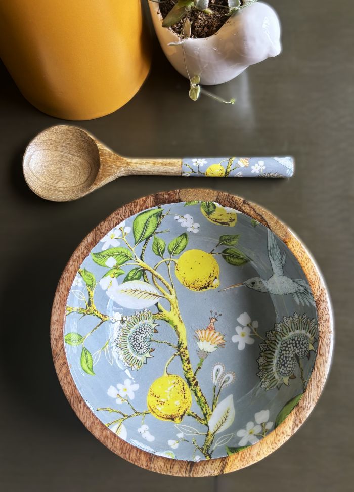 Artisanal Serving Bowl Set - Vintage-style Botanical Lemons