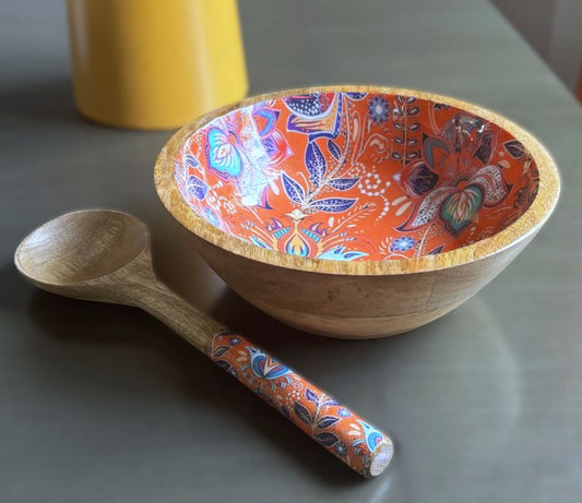 Artisanal Serving Bowl Set - Orange Bohemian Floral