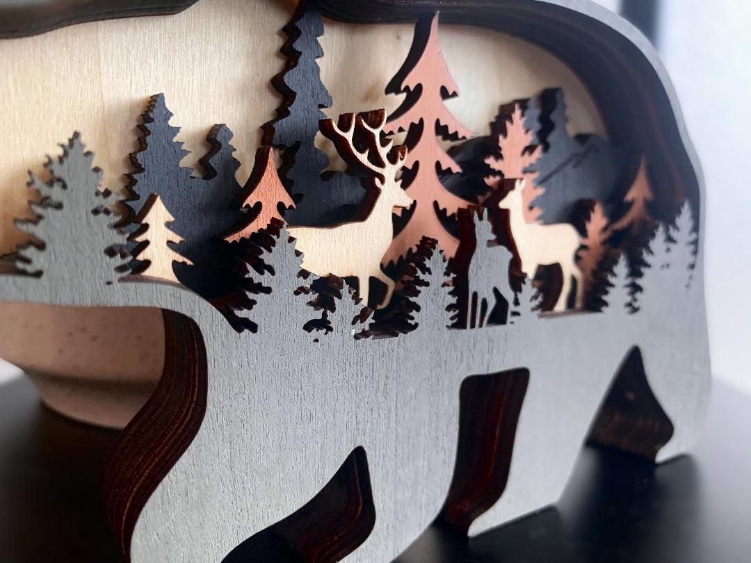 Brown Bear (Grizzly) Wood Diorama