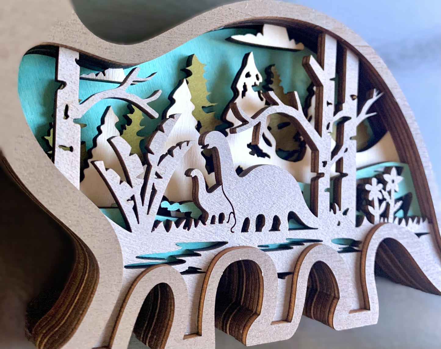 Brontosaurus Dinosaur Wood Diorama