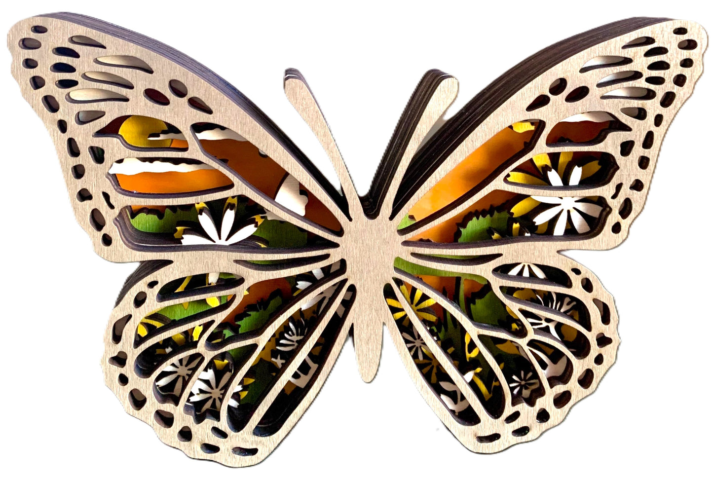 Floral Butterfly Wood Diorama