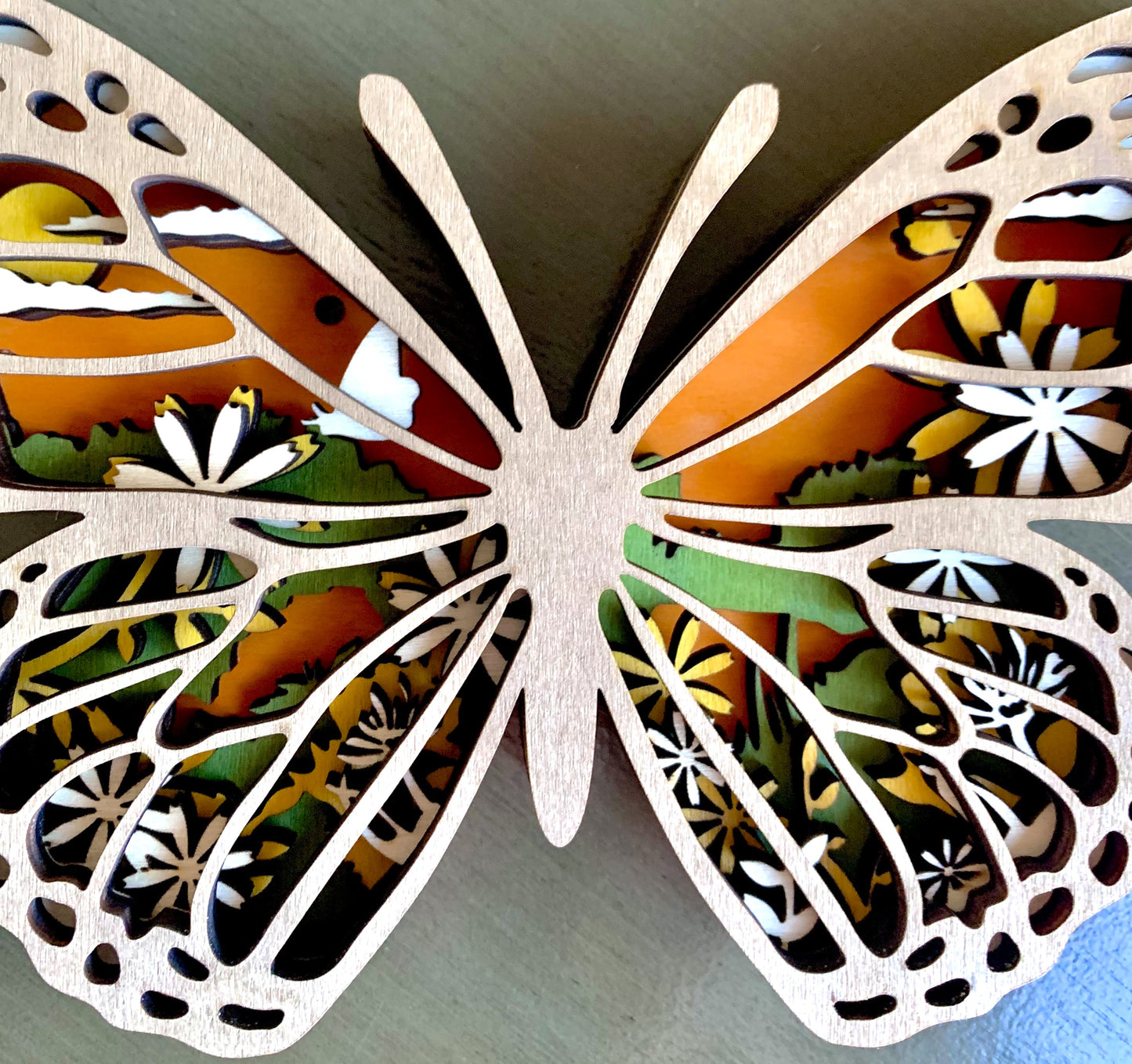 Floral Butterfly Wood Diorama