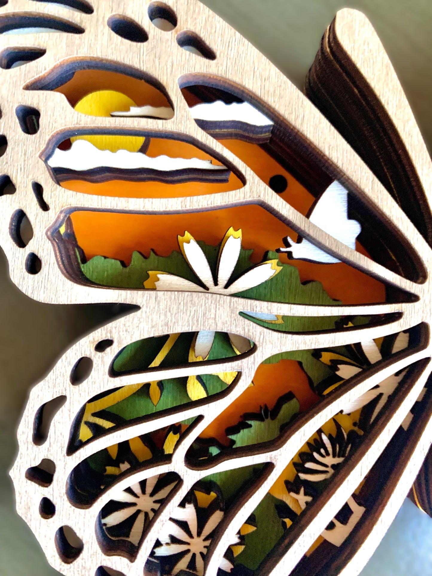 Floral Butterfly Wood Diorama