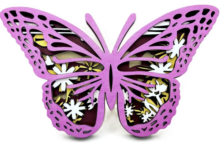 Purple Floral Butterfly Wood Diorama