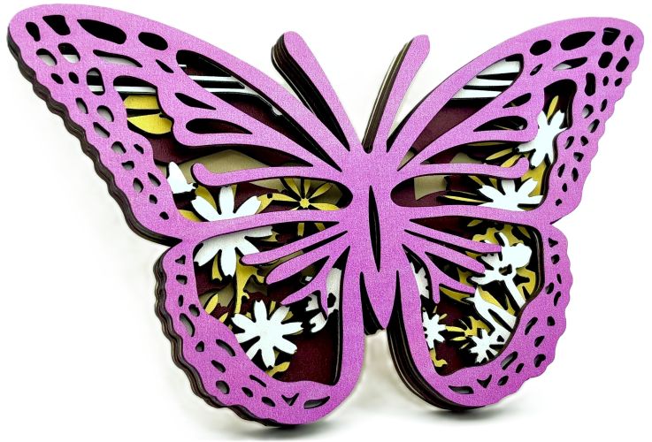 Purple Floral Butterfly Wood Diorama