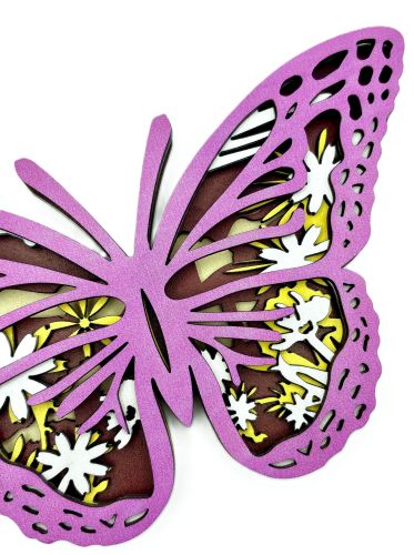 Purple Floral Butterfly Wood Diorama