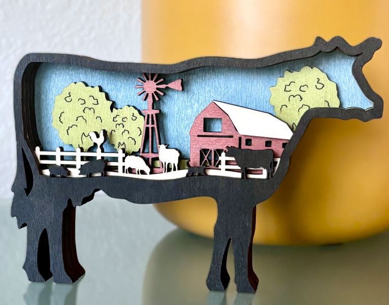 Farmhouse Cow Wood Diorama