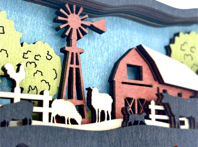 Farmhouse Cow Wood Diorama