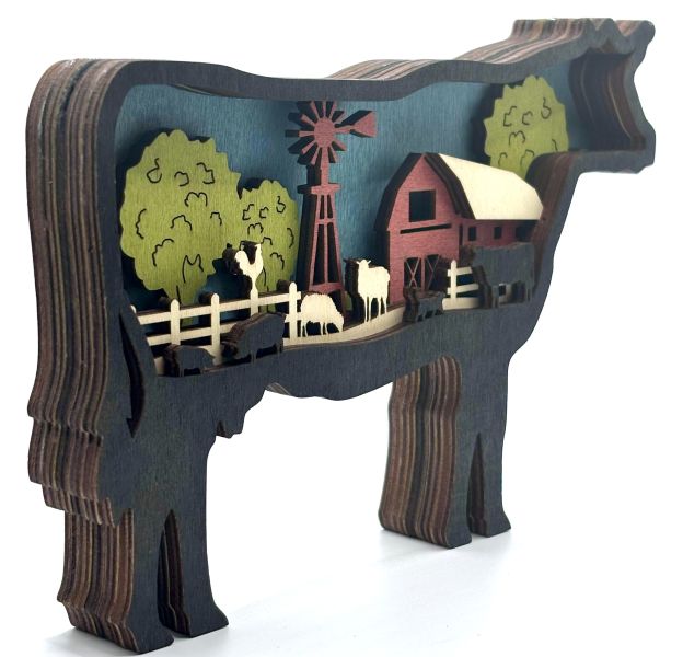 Farmhouse Cow Wood Diorama
