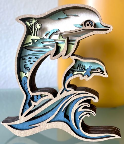 Double Dolphin Wood Diorama