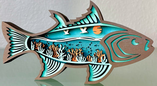 Sea Bass Fish Wood Diorama