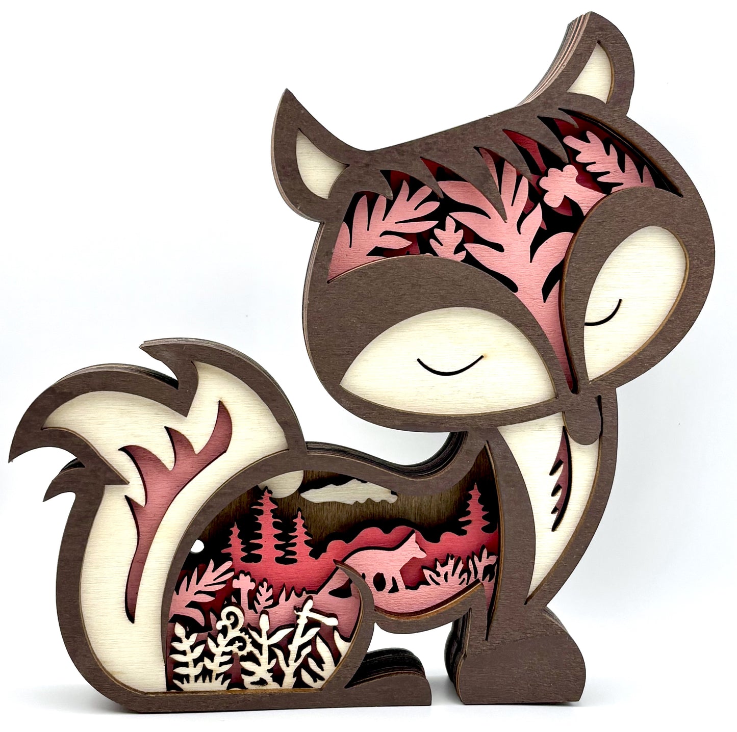 Pink & Brown Fox Wood Diorama