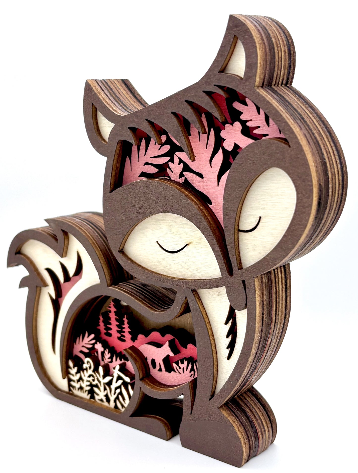 Pink & Brown Fox Wood Diorama
