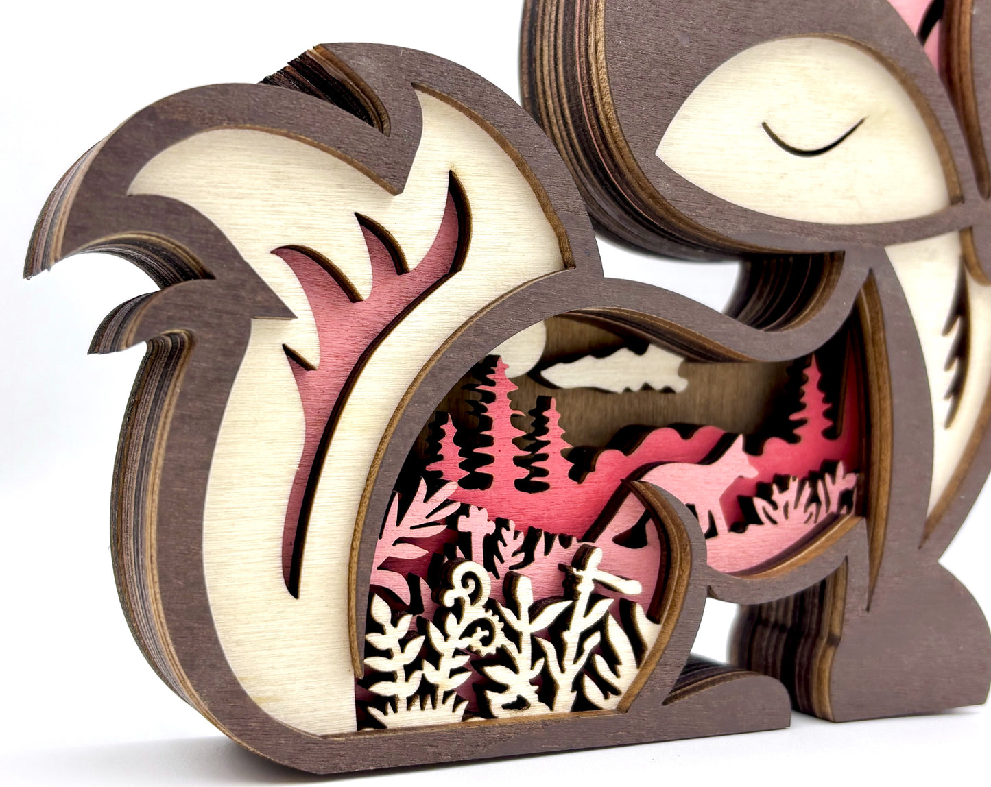Pink & Brown Fox Wood Diorama