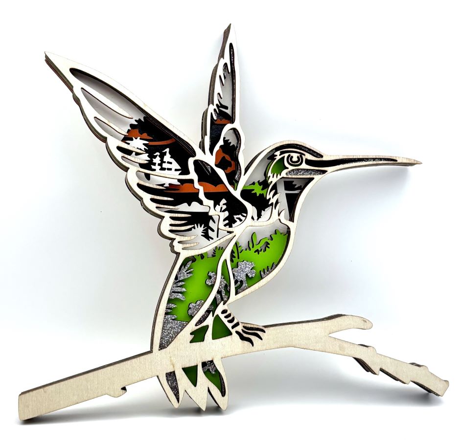 Tropical Hummingbird Wood Diorama