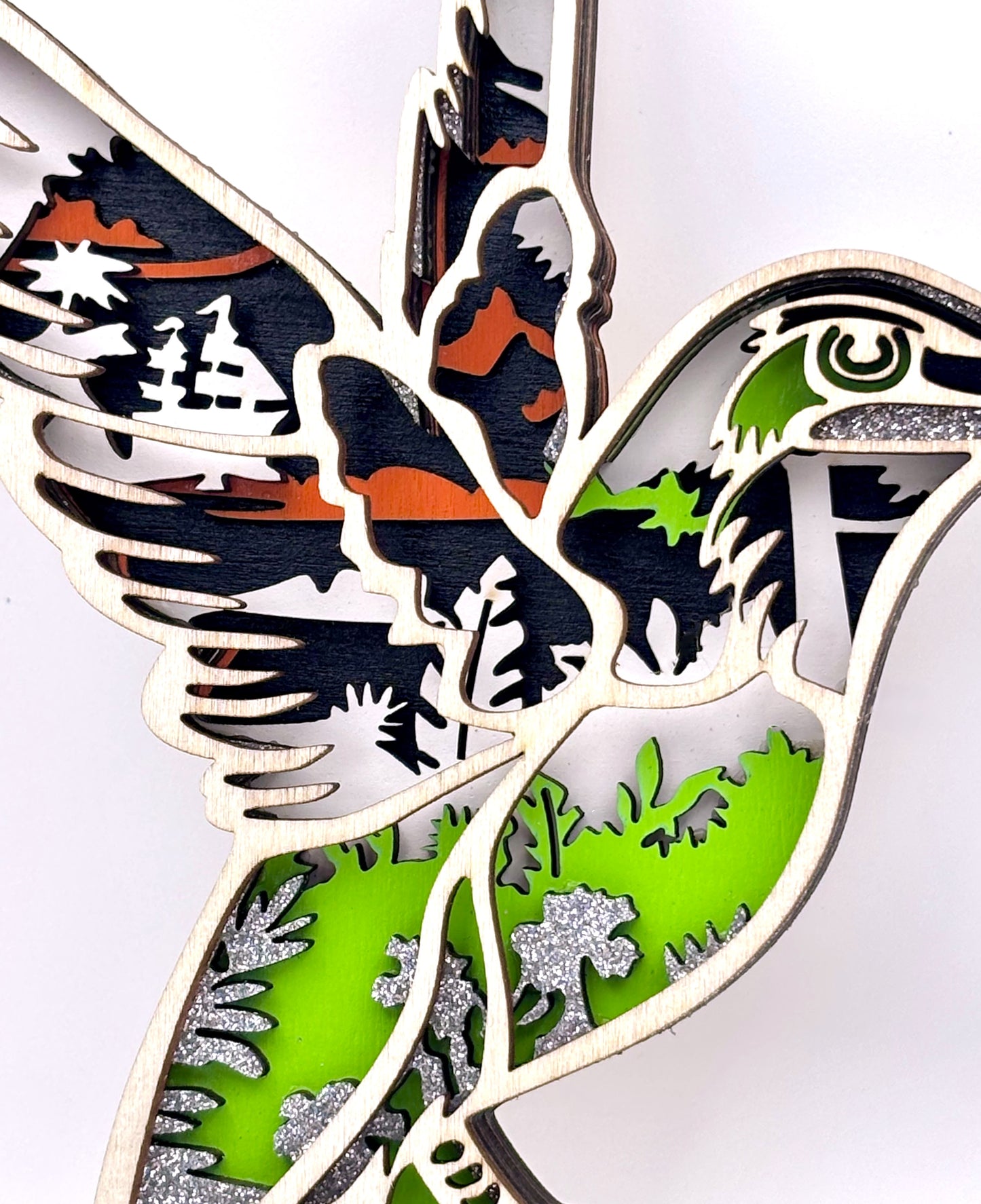 Tropical Hummingbird Wood Diorama