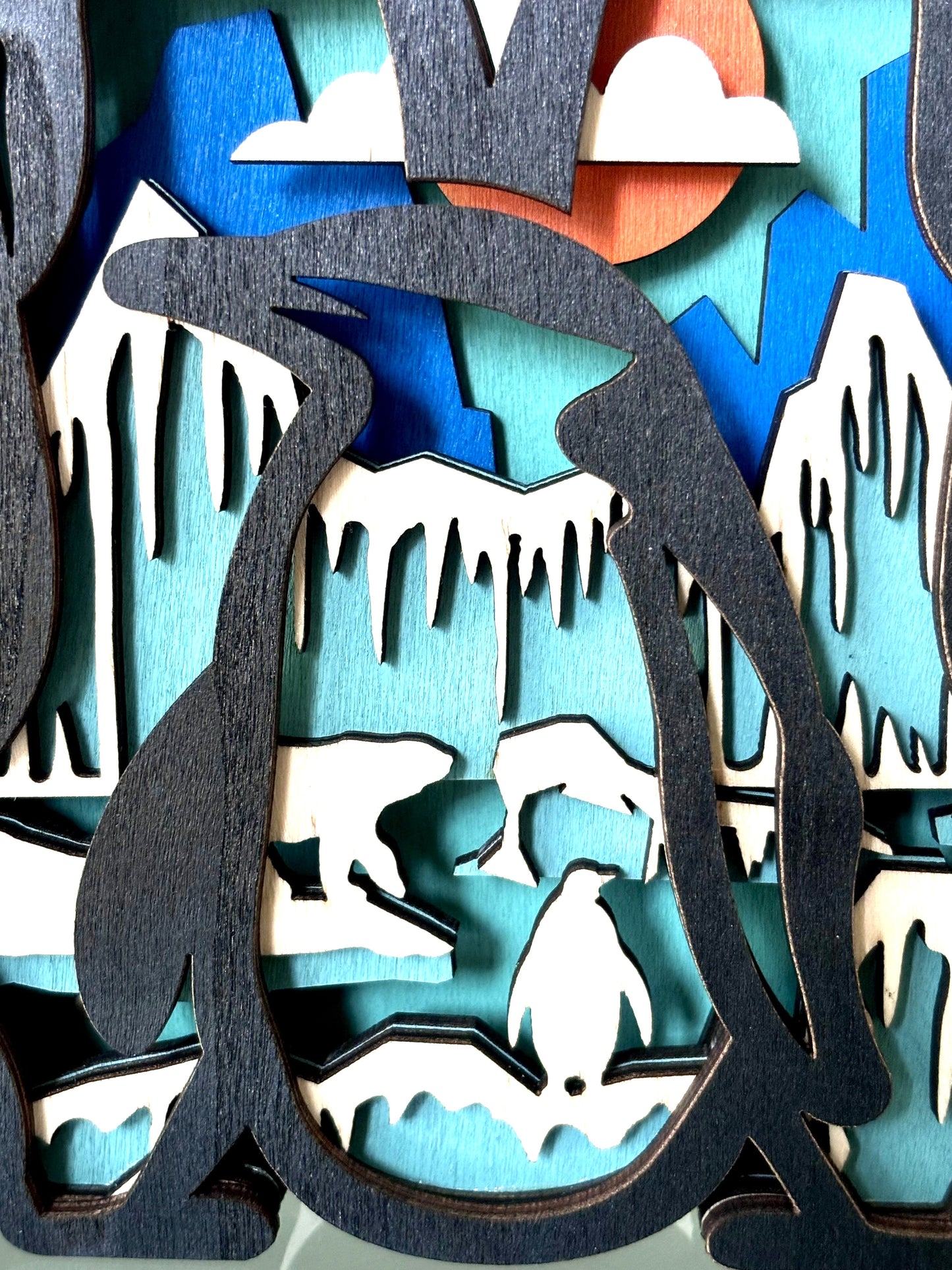 Penguin Family Wood Diorama