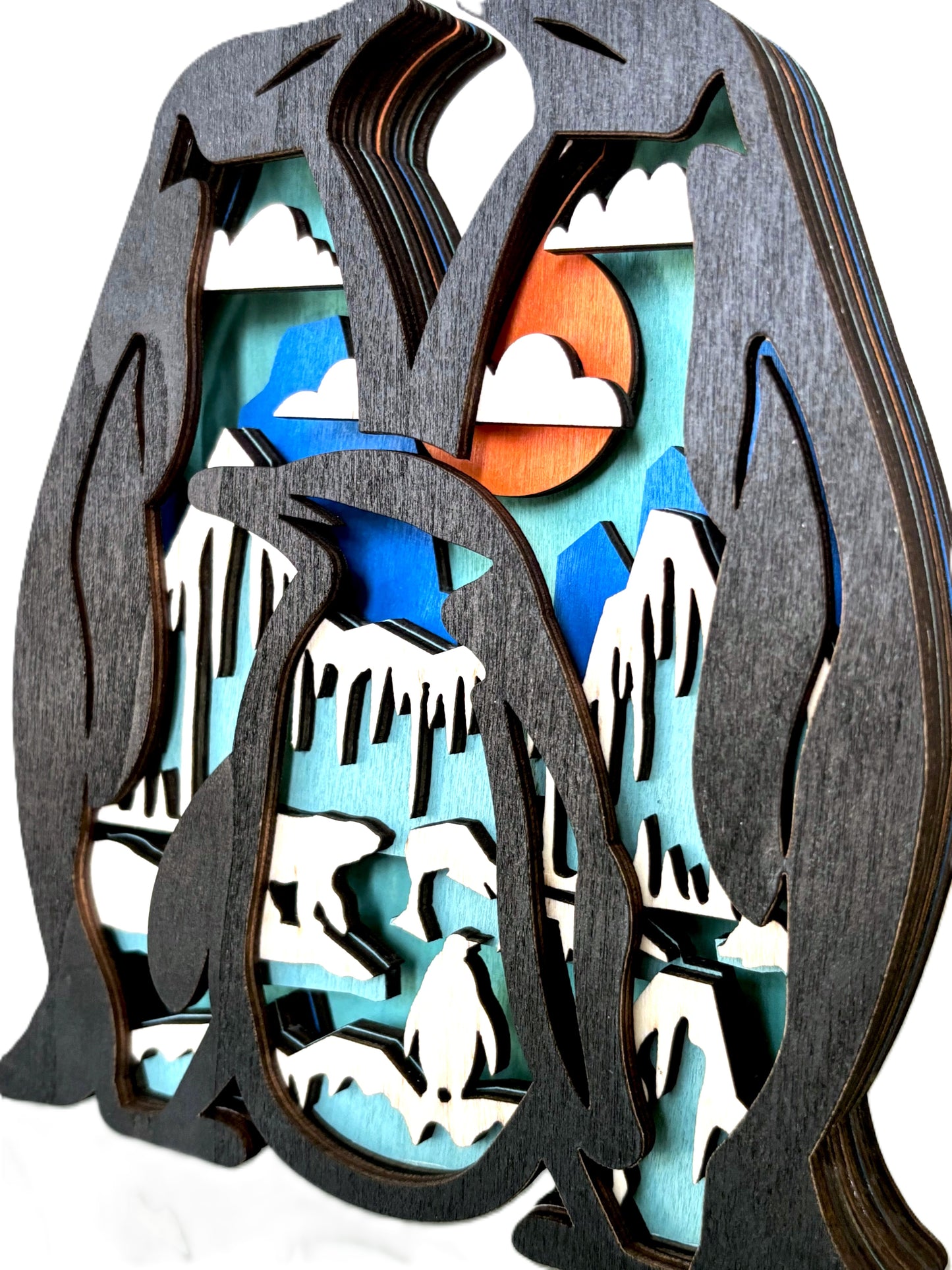 Penguin Family Wood Diorama
