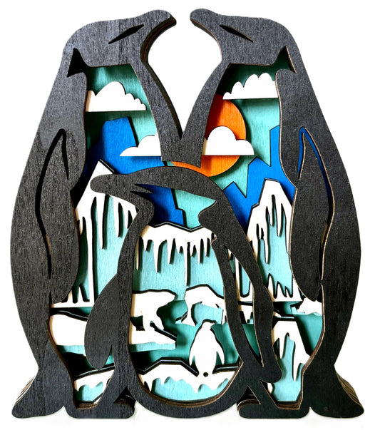 Penguin Family Wood Diorama