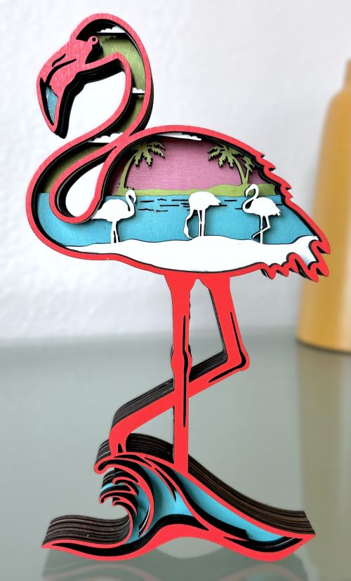 Pink Flamingo Wood Diorama