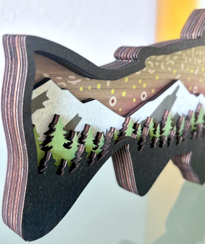 Salmon Fish Wood Diorama Wall Decor