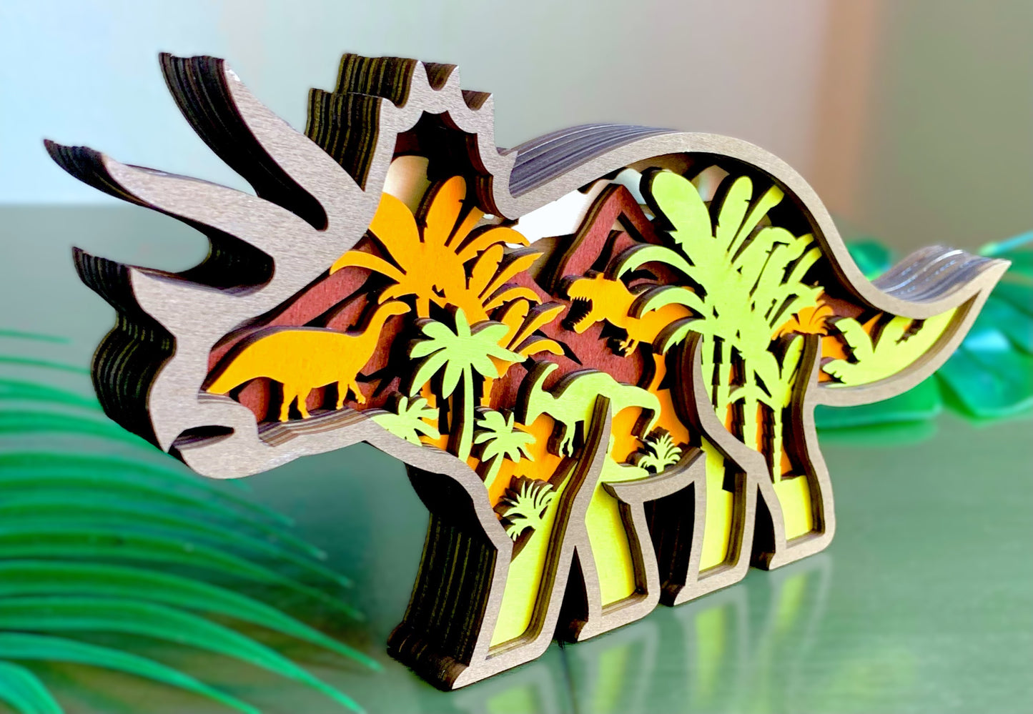 Triceratops Dinosaur Wood Diorama
