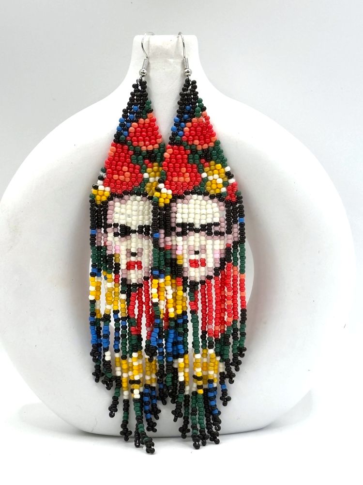Frida Kahlo Hand Beaded Tassel Earrings