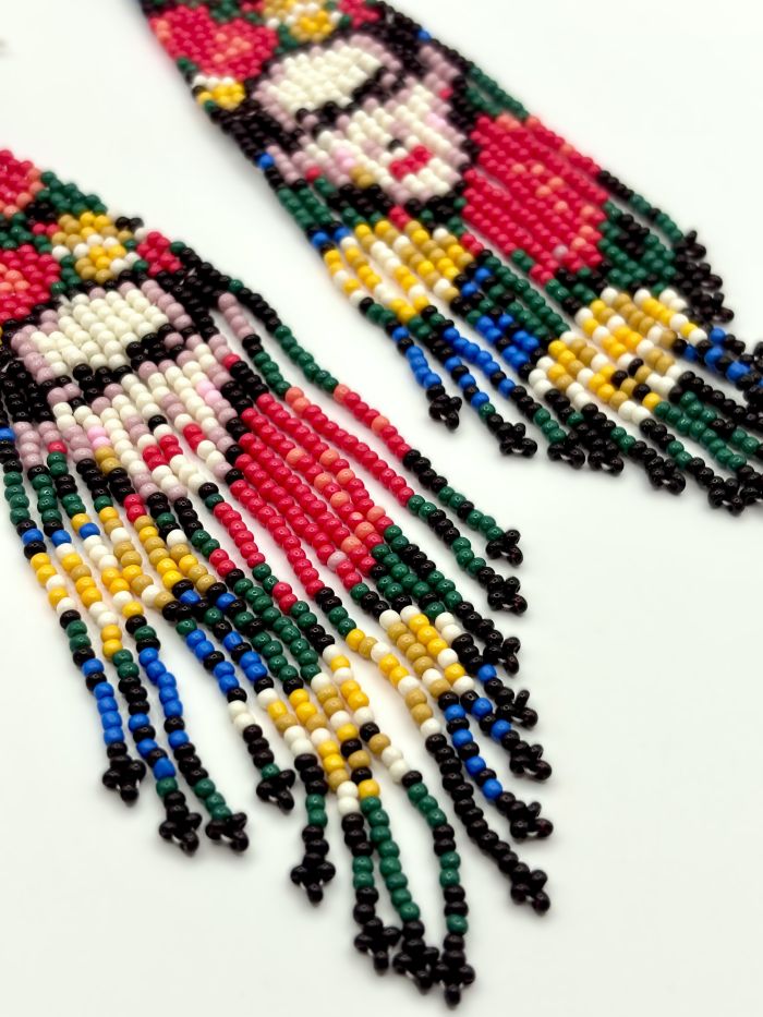 Frida Kahlo Hand Beaded Tassel Earrings