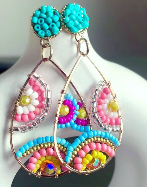 Colorful Beaded Teardrop Earrings