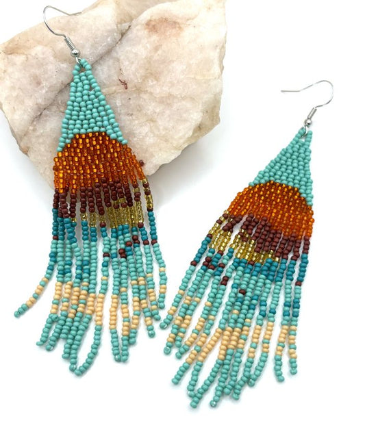Sunset Over Water Hand Beaded Earrings
