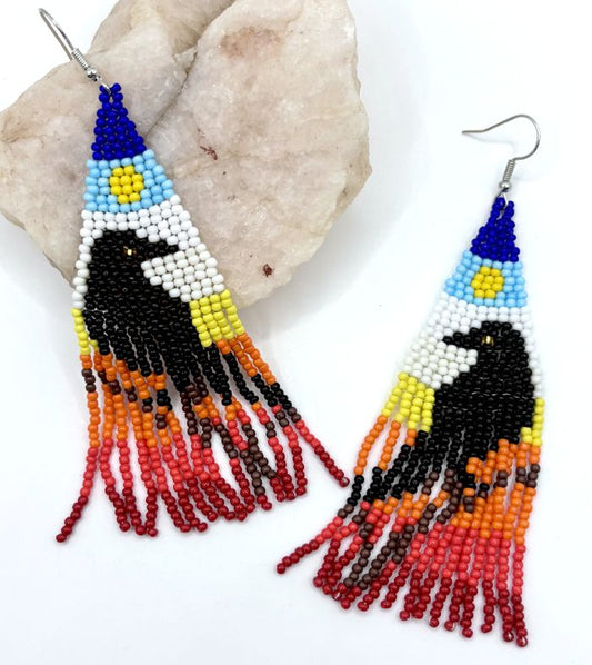 Native American-Inspired Black Raven Hand Beaded Earrings
