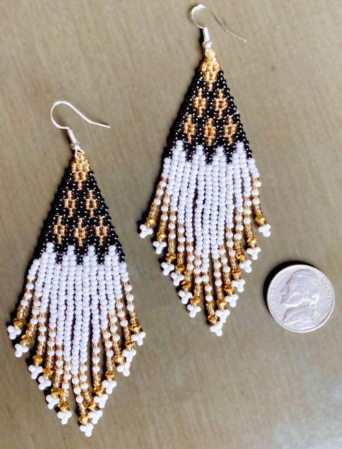 Elegant White, Black and Gold Beaded Earrings