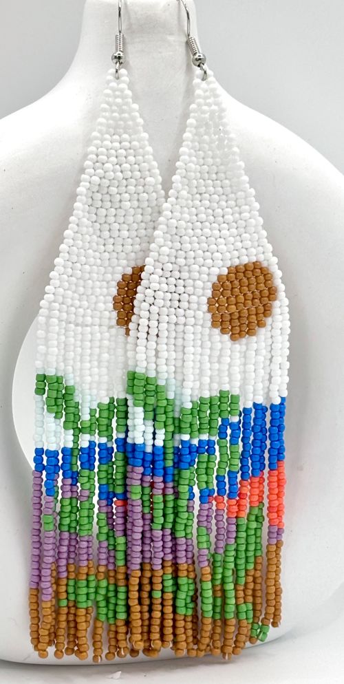 Boho Landscape Hand Beaded Tassel Earrings