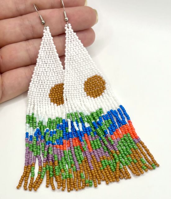 Boho Landscape Hand Beaded Tassel Earrings
