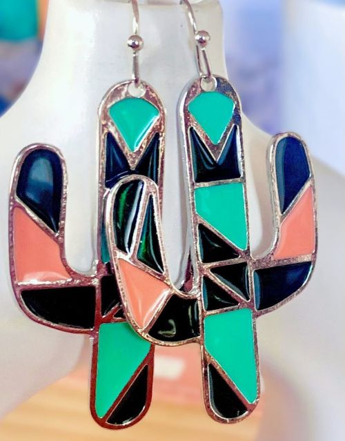 Geometric Colorblock Cactus Earrings